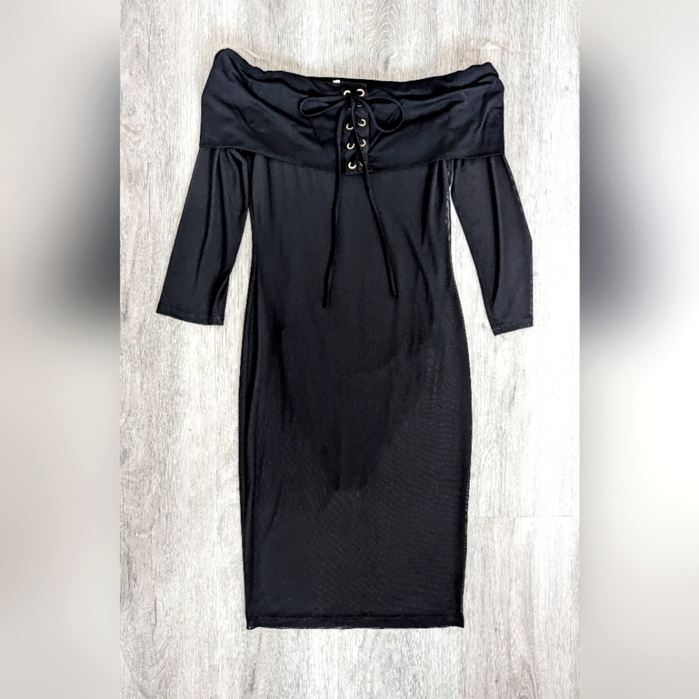 Black Sheer Off The Shoulder Bodycon Dress